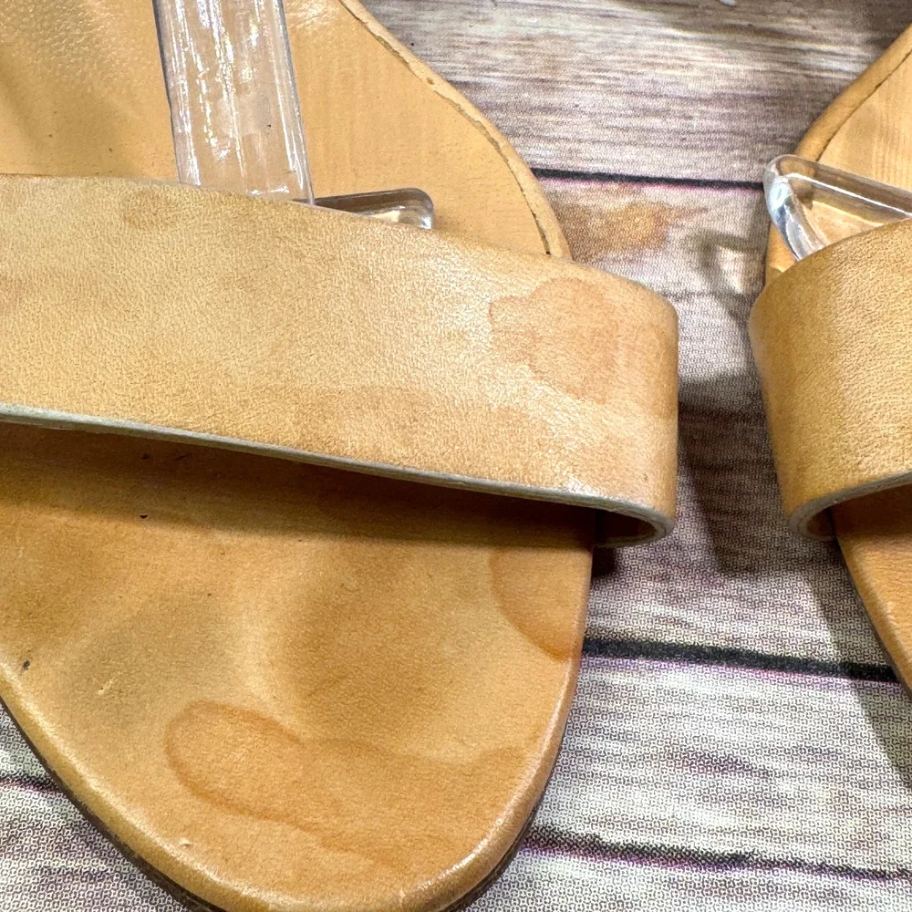 Loeffler Randall Womens Tan Leather Wooden Heel Open Toe Sandals 10
